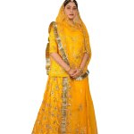 Honey Yellow Aari Salma Work Rajputi Poshak | Zari Sequins & Aari Work on Bamber Satin | Jaipurio Designer Collection